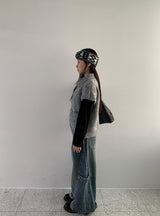 シデュリヘアリーカラー半袖ニットカーディガン