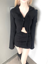 1236. Patchwork cargo crop hood cardi (3color)
