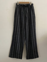 Diner Vertical Stripe Waist Banding Linen Long Summer Pants 2 Colors