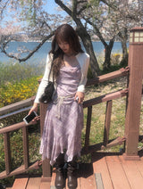 [Belt Set] Cheek Drape Check Unbalance Sleeveless Long One Piece