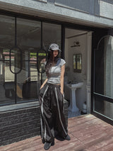 triple track line nylon pants