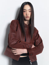 クラックレザーバイカージャケット_Burgundy