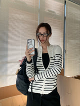 Stand Collar Stripe Long Sleeve Zip-Up