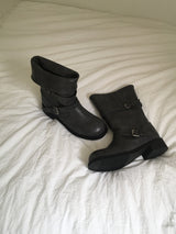 Two-Buckle Shirred Biker Boots