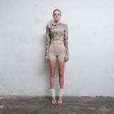 Cowl Neck Cropped Hooded Top [Beige]