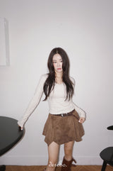 Ivory V-neck Lace Long-sleeved T-shirt