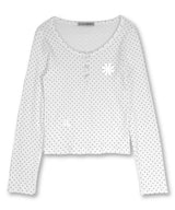 Reflective Dot Henley Long Sleeve_Ivory
