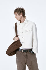 (BASE) CROP DOUBLE FLAP TRUCKER (WHITE)