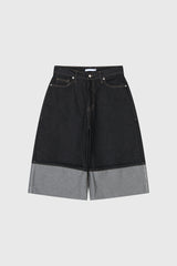 Patched Bermuda Roll-up Denim