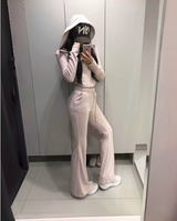 [♡MADE♡] puppy velour hip lettering slim bootcut pants