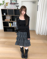 Hypee Check Tiered Midi Skirt