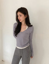 Pendant Layered U-neck Tencel T-Shirt (5color)