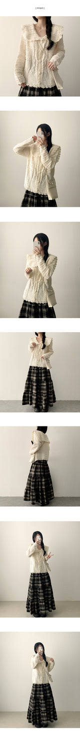Lore lovely pattern lace collar knit cardigan 