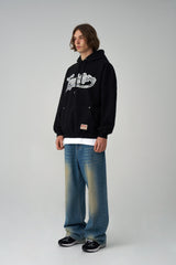 Crack Printed Logo Hood - Black