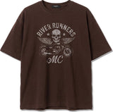 Men’s Cotton Short-Sleeve Cropped T-Shirt Motorcycle Brown