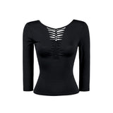 2way Tied Up Half Sleeve Top [Black]