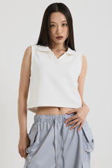 ノースリーブカラーベスト, White