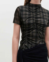 Plaid Smocking T-Shirt _ PURPLE