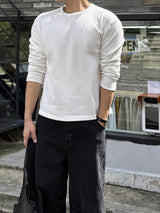 Waffle diagonal button crop long-sleeve t-shirt