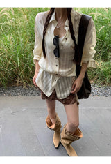 brown ethnic sleeveless skirt two-piece