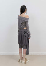 Curved Cut Layered Tee / Charcoal