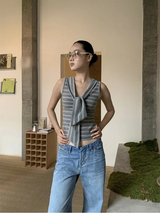 Gray Stripe Strap Sleeveless T-shirt