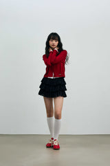 LYLA LAYERED CARDIGAN / RED-WHITE