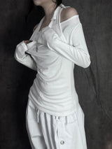 soft drape halter long sleeve T (2color)