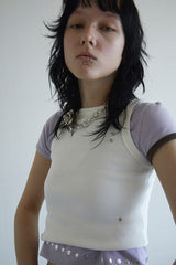 アシンメトリースリーブビーチTシャツ PURPLE/BROWN