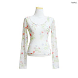 (3color) Blurred Flower Sheer Mesh Tee