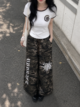 CAMO PRINT WIDE TRACK PANTS [BROWN]