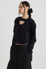 コットンレイヤード長袖Tシャツ, Black
