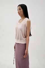 Linen oval neck knit, Pink
