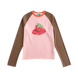 Riverstone Plus フルーツプリント ラグラン袖 コントラストストライプ 長袖Tシャツ