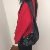 Picked Wrinkle Leather Big Cross Shoulder Bag