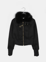 Tmin Ribbed-hem Buckle High-neck Fur-lined Short Mustang Jacket