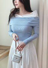 Bella Shirt Color Matching Layered Off-Shoulder T-shirt