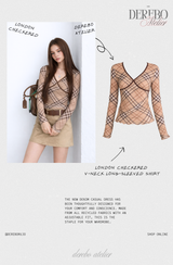London checkered V-neck long-sleeved shirt