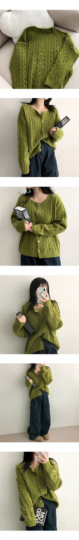 Lammy Round Twisted Knitted Cardigan