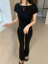 Lost Ball Stud Boat Neck Slit Half Tee