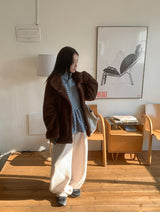 [unisex] ヒロチェックフリースバルーンワイド起毛パンツ