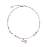 Glitter Double Star Clear Beads Necklace