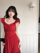 [ resort color 🍒 ] レッドパイバックストラップフローラルops