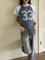 Watton back cut washed gray long wide denim pants
