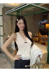 Best Lace V-neck Frill Sleeveless T-shirt