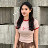 トリプルリボンリンガーTシャツ-BEIGE