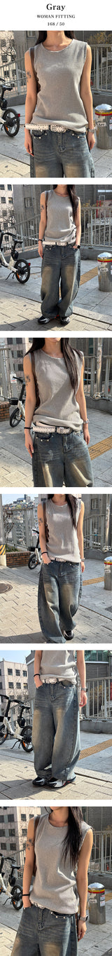 [Unisex] ダメージウォッシングスリーブレス(4color)