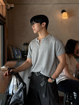 OSフックヘンリーネック半袖Tシャツ