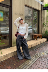 Check Detail Wide Slacks Pants