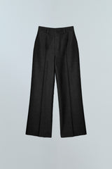 PINTUCK WIDE WOOL SLACKS PANTS - BLACK